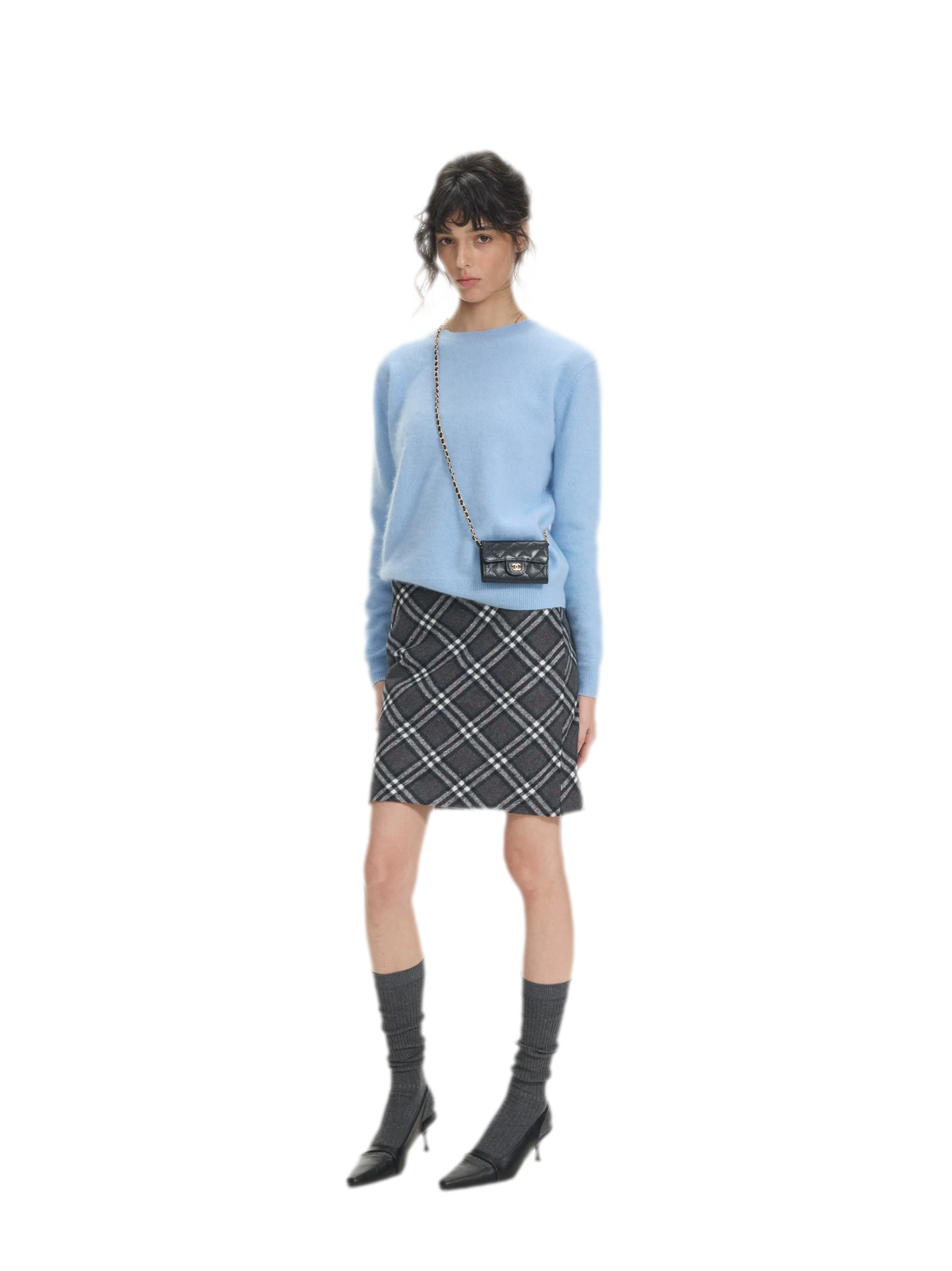 Diagonal Plaid A-Line Midi Skirt