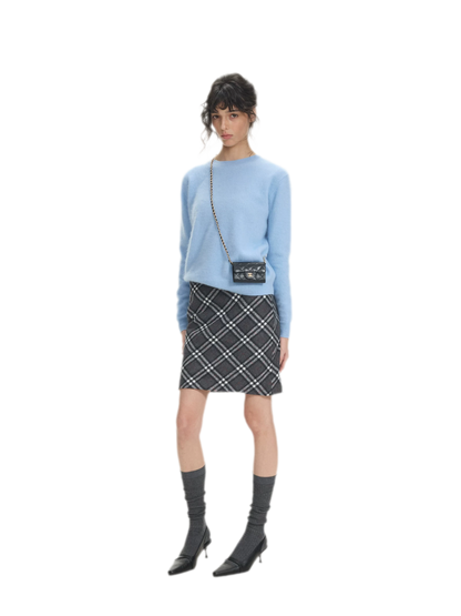 Diagonal Plaid A-Line Midi Skirt