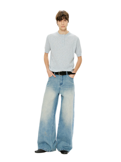 Washed Embroidered Wide-Leg Jeans