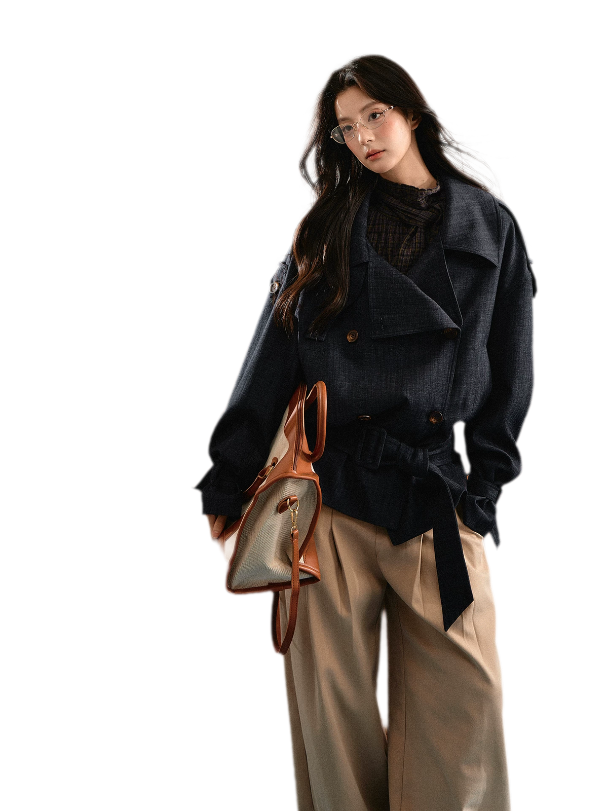 Trench court en denim avec ceinture
