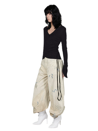 Textured Ruched Slim Long-Sleeve Top