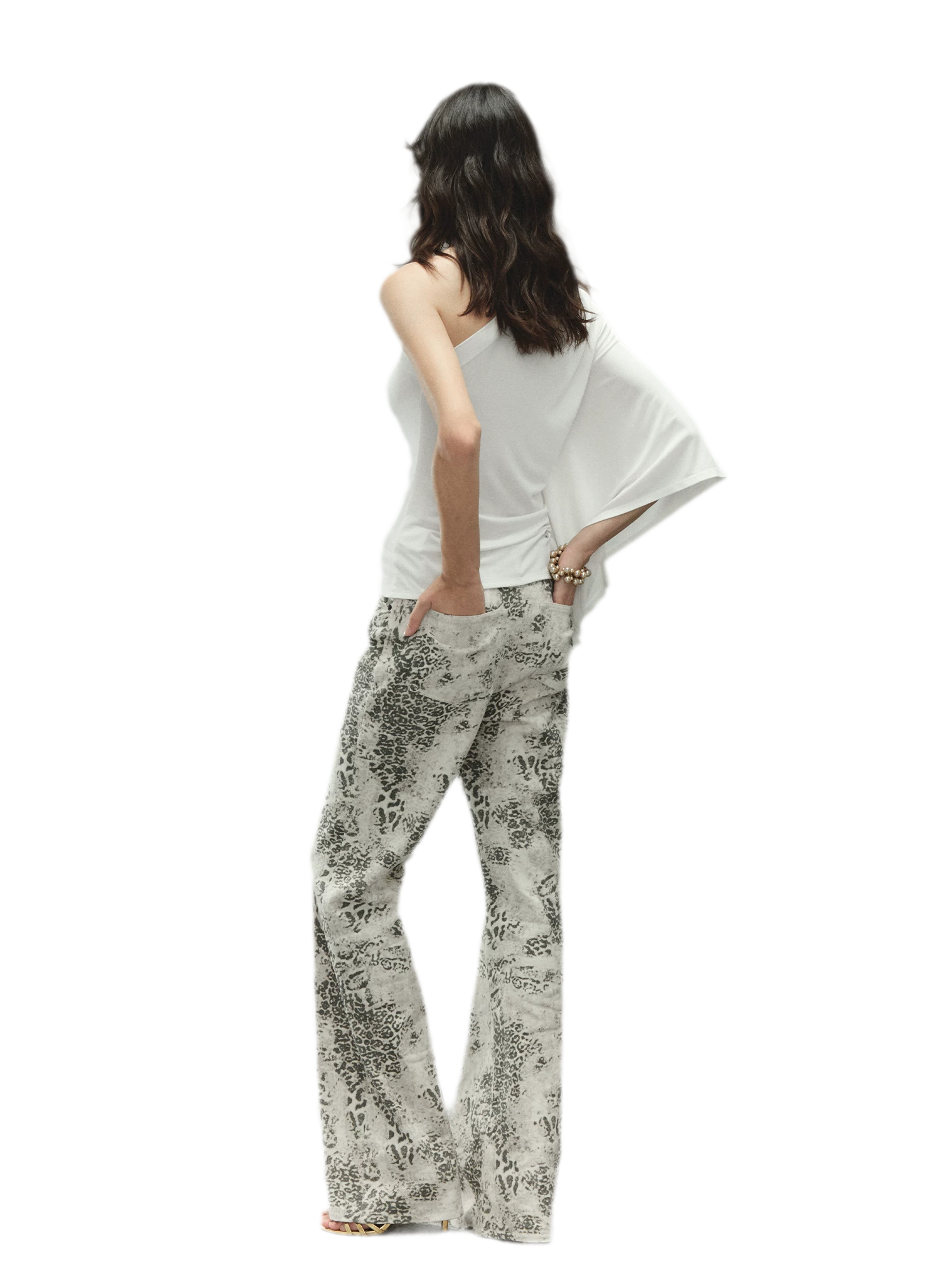 Vintage Leopard Print Washed Denim Pants