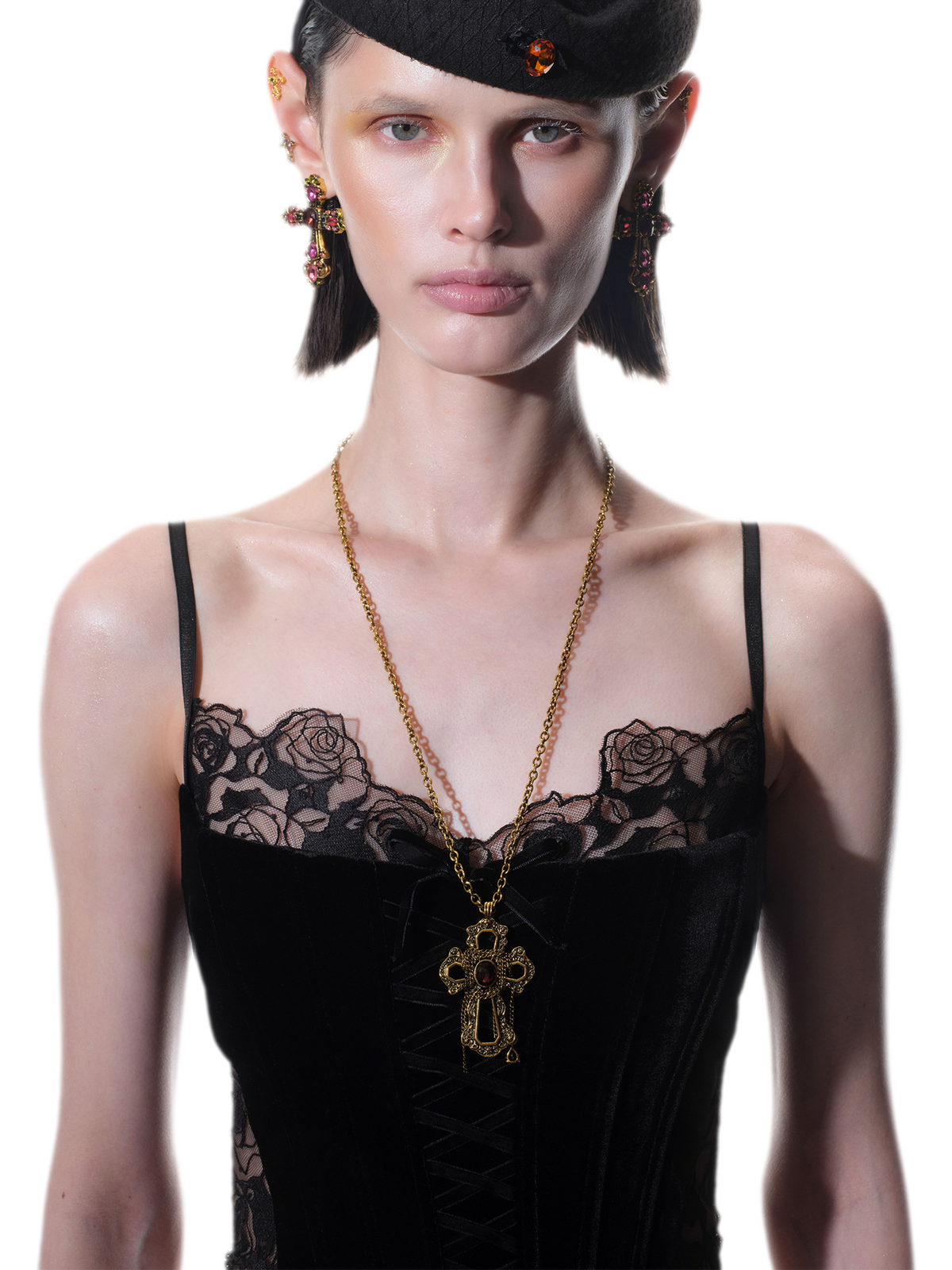 Collar de cruz de cristal barroco