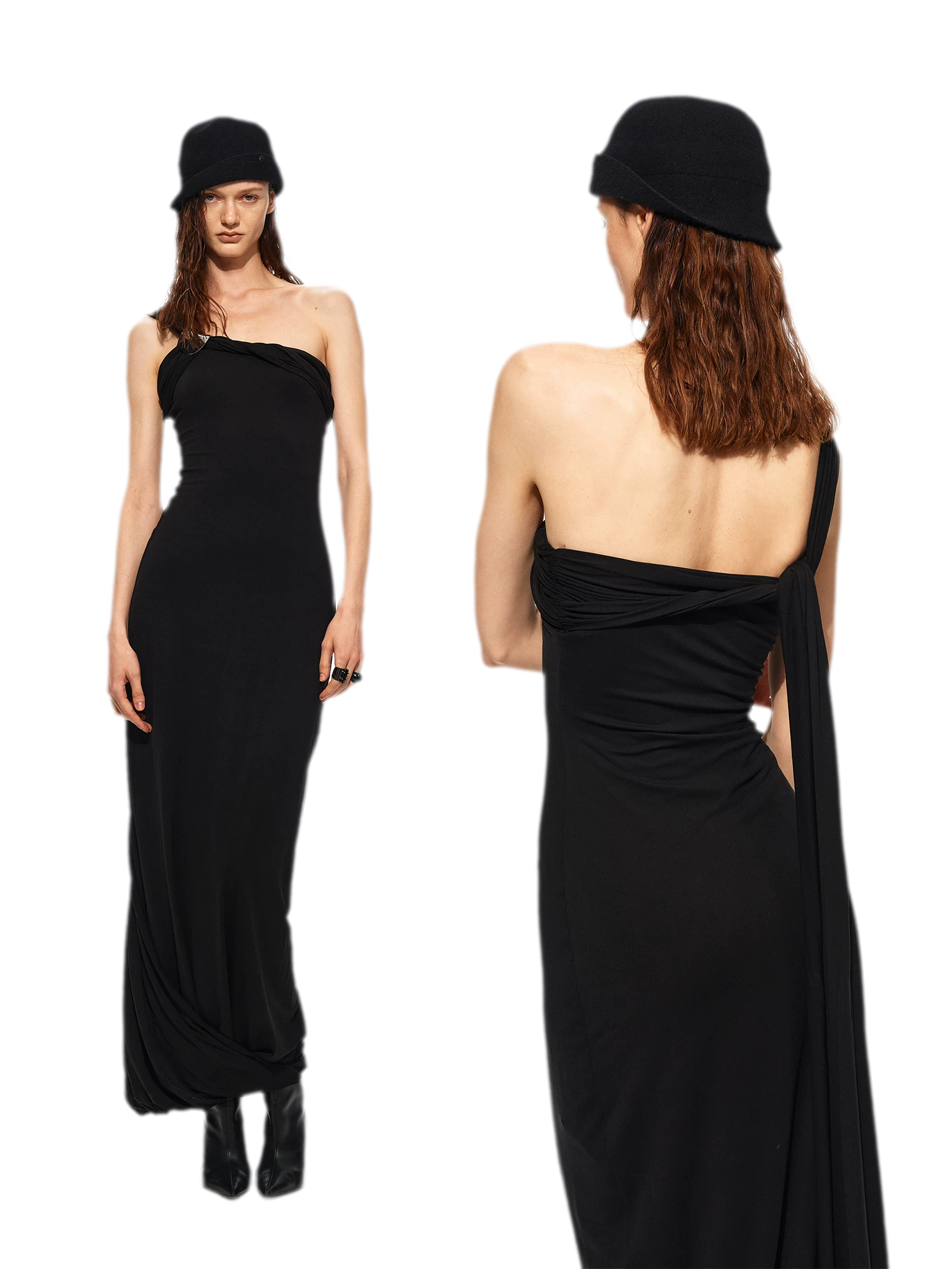 One-Shoulder Halter Maxi Dress