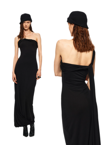 One-Shoulder Halter Maxi Dress