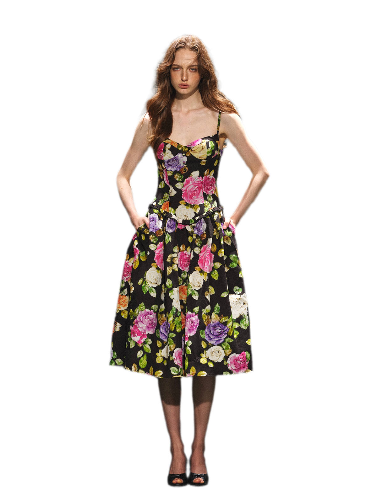 Robe en lyocell à taille marquée et motif floral