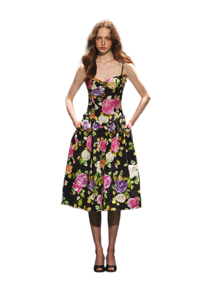 Robe en lyocell à taille marquée et motif floral