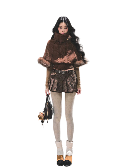 モヘアケーブル編みタートルネックセーター