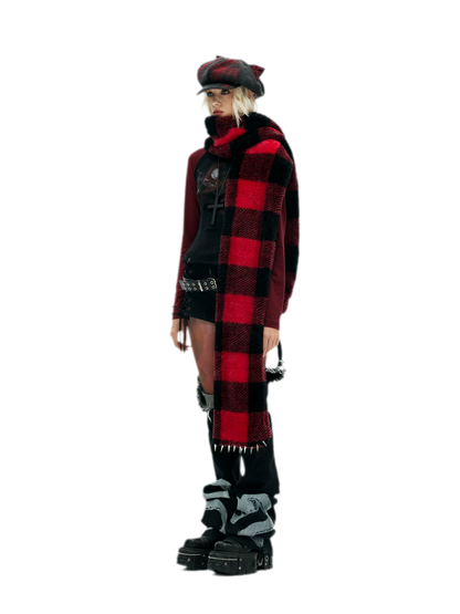 Embroidered Cat-Ear Plaid Newsboy Hat