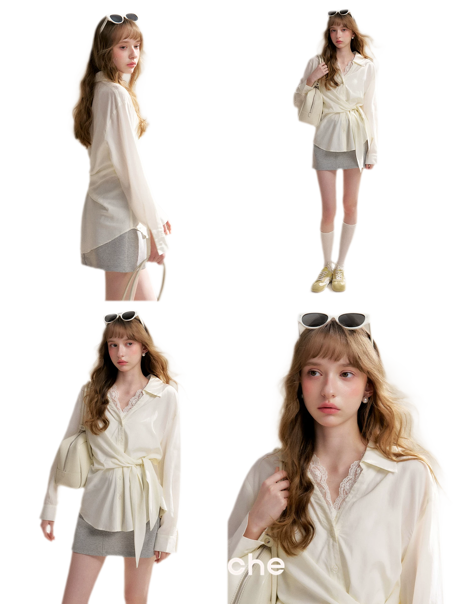Tencel Lace V-Neck Long Sleeve Shirt