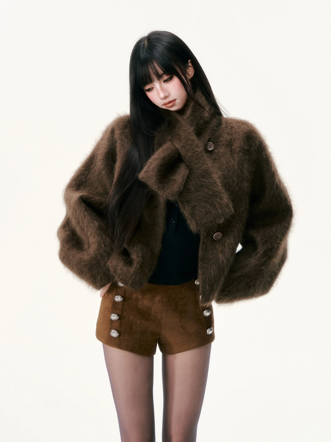 Brushed Wool Scarf Collar Jacket