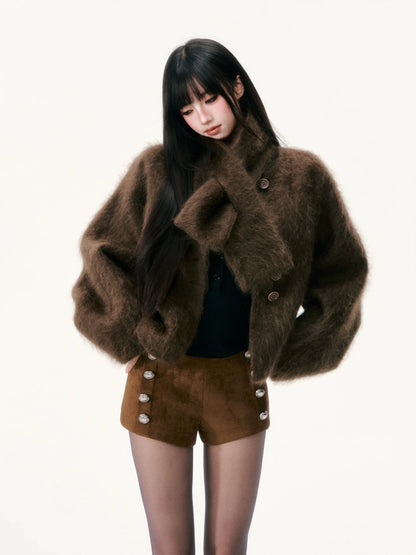 Chaqueta de lana cepillada con cuello de bufanda