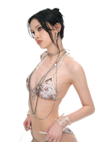 Leopard Print Tie-Back Triangle Cup Bikini Set