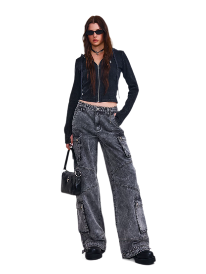 Retro Workwear Wide-Leg Pants