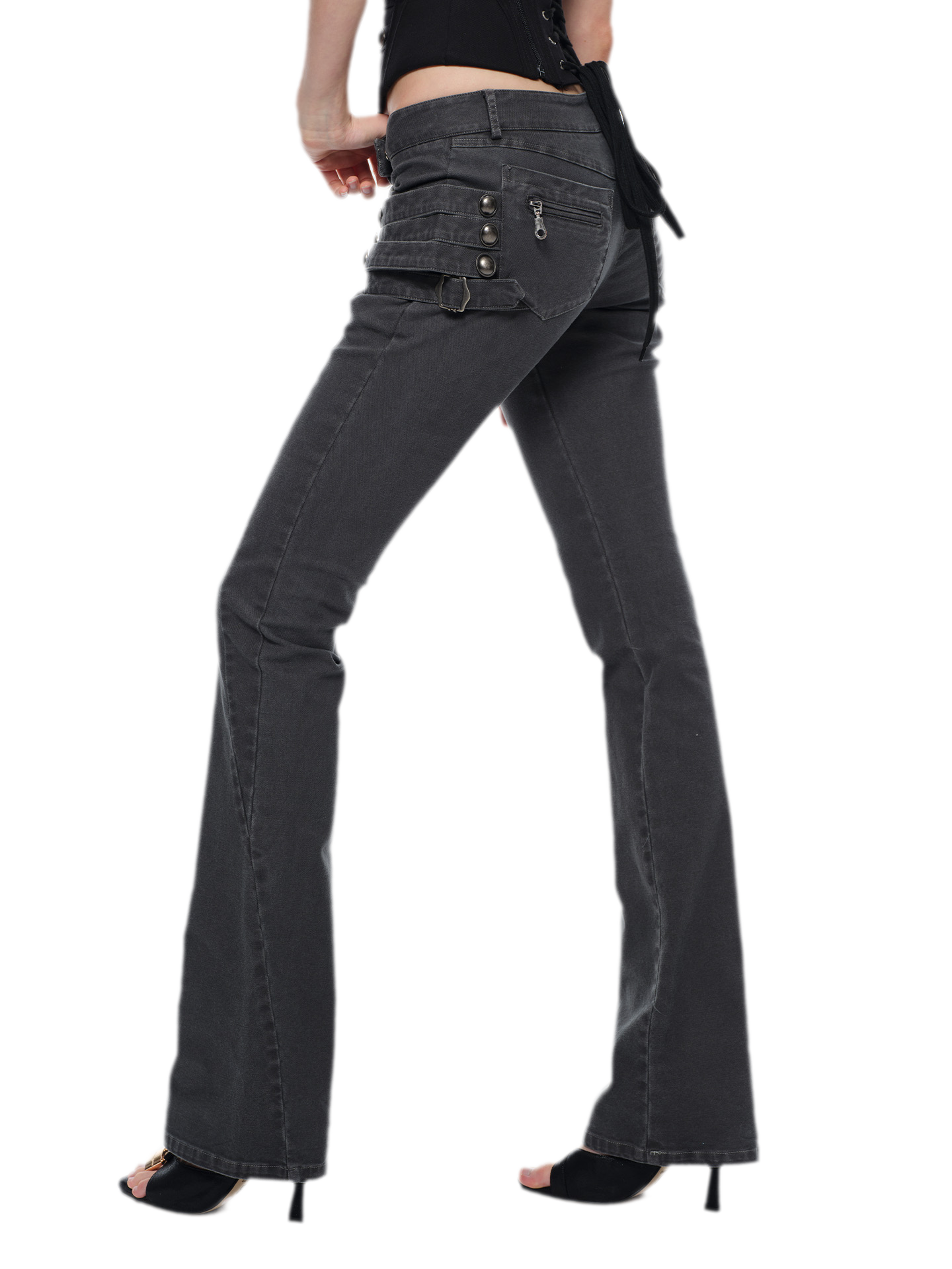 Washed Cotton Low-Rise Flare Pants