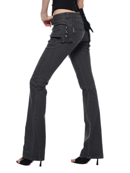 Washed Cotton Low-Rise Flare Pants