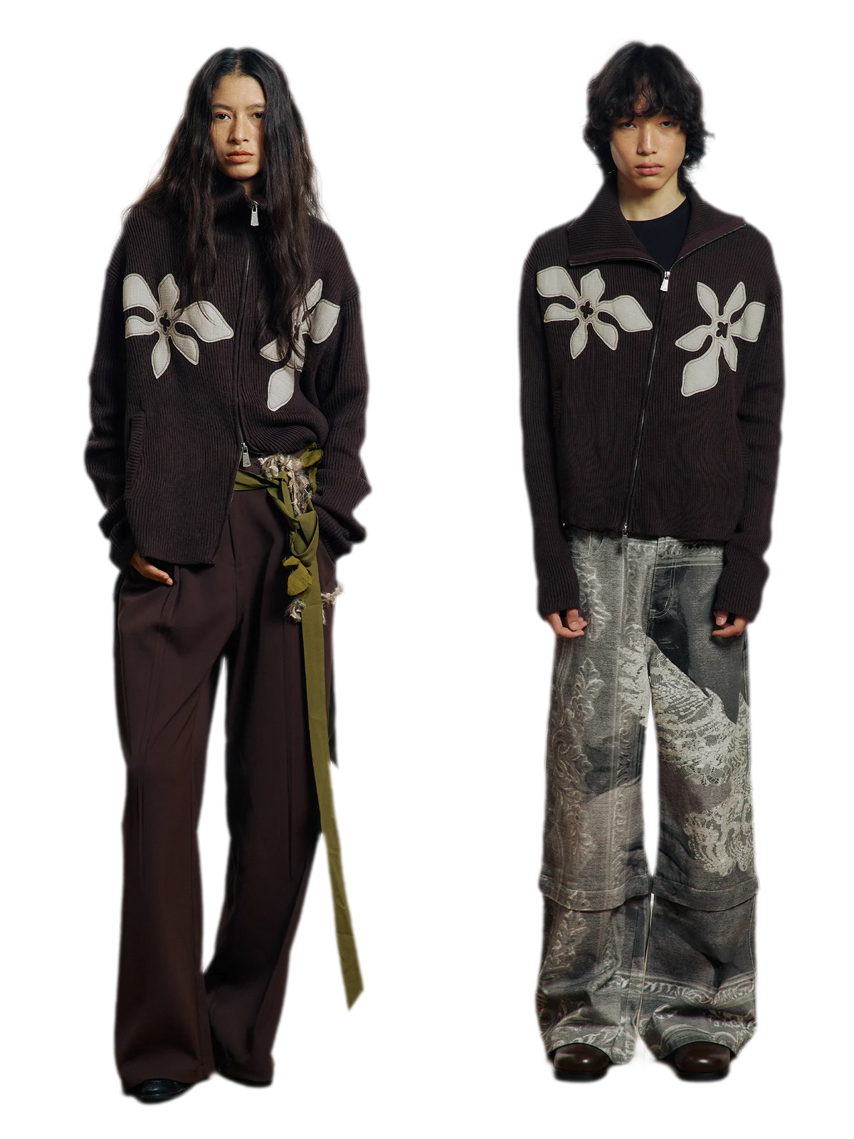 Appliqué Zip-Up Knit Jacket
