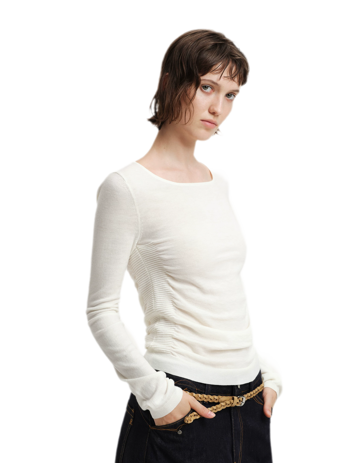 Top in maglia slim arricciato in lana