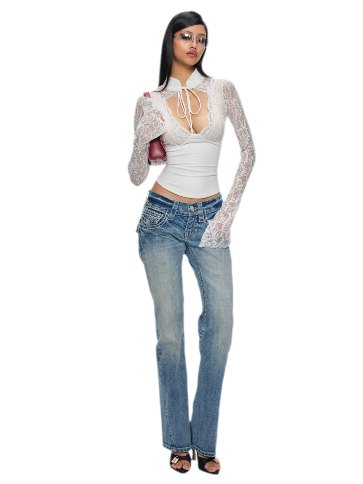 Washed Low-Rise Flared Jeans