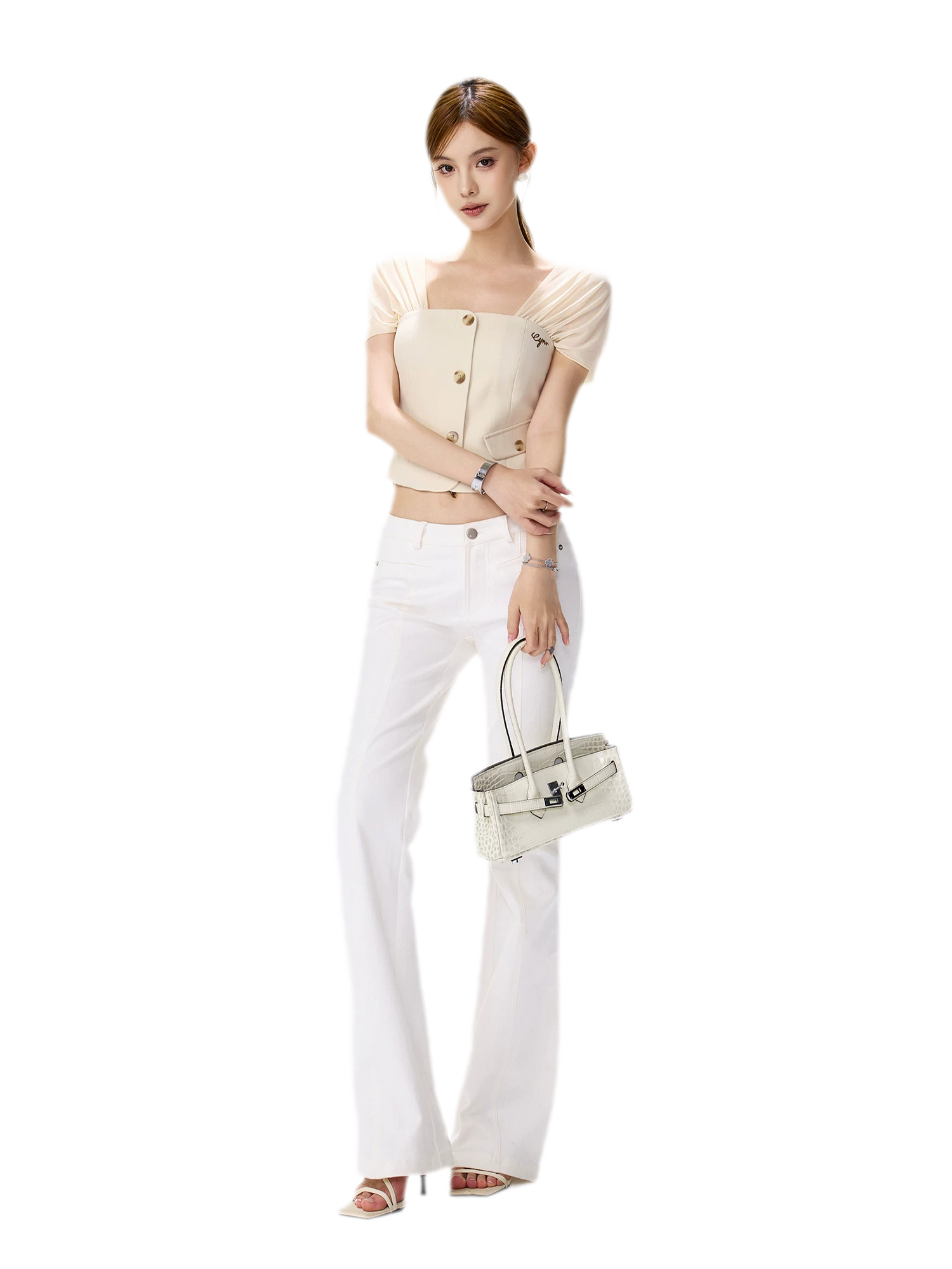 Square Neck Mesh Sleeve Top