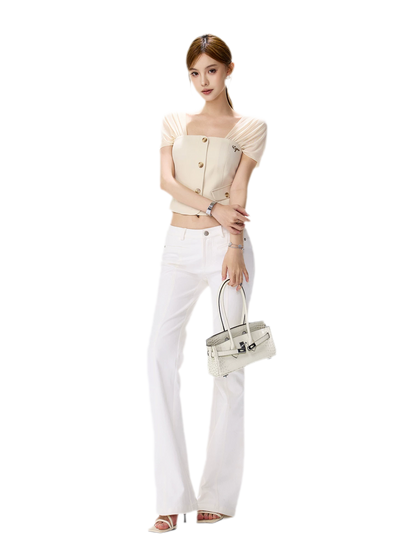 Square Neck Mesh Sleeve Top