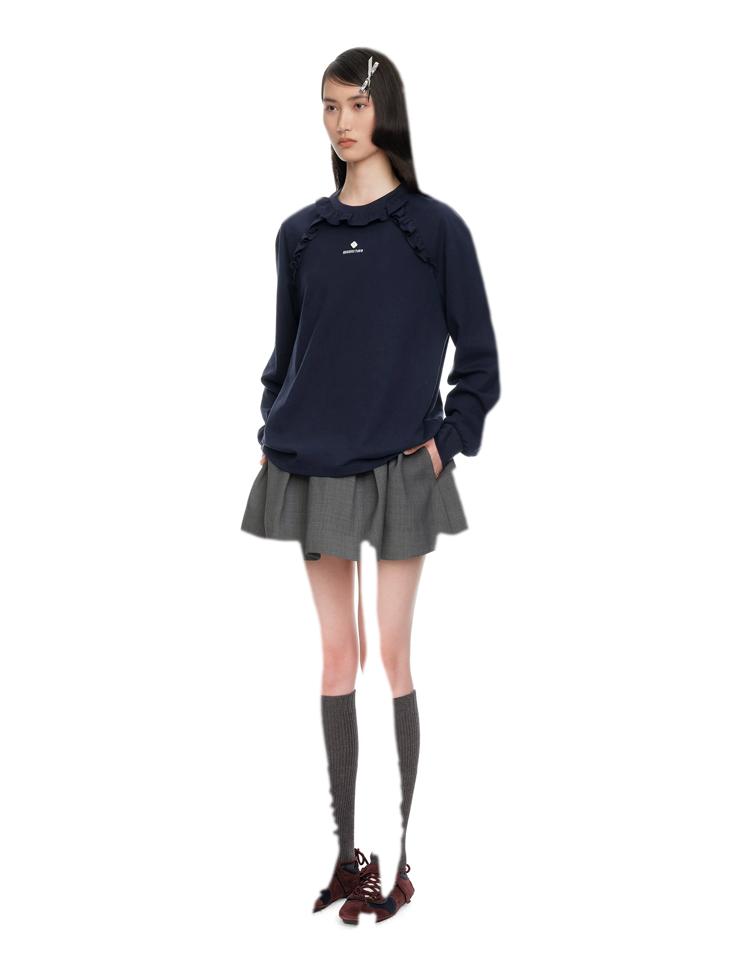 Ruffled Relaxed Cotton Long-Sleeve Tee