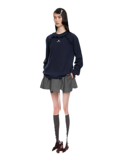 Ruffled Relaxed Cotton Long-Sleeve Tee