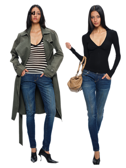 Distressed Low-Rise Slim Jeans
