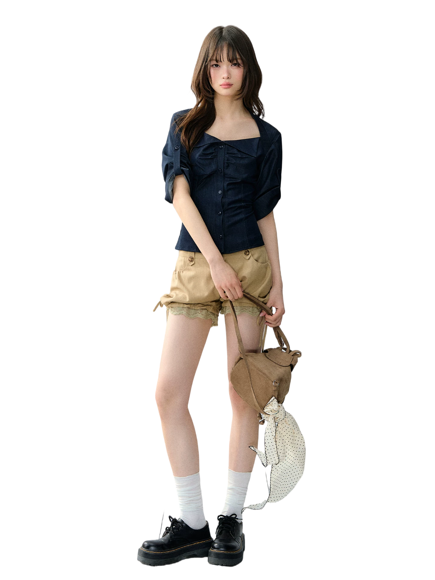 Korean Style Stretch Denim-Look Shirt