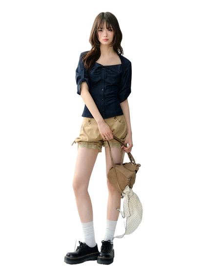 Korean Style Stretch Denim-Look Shirt
