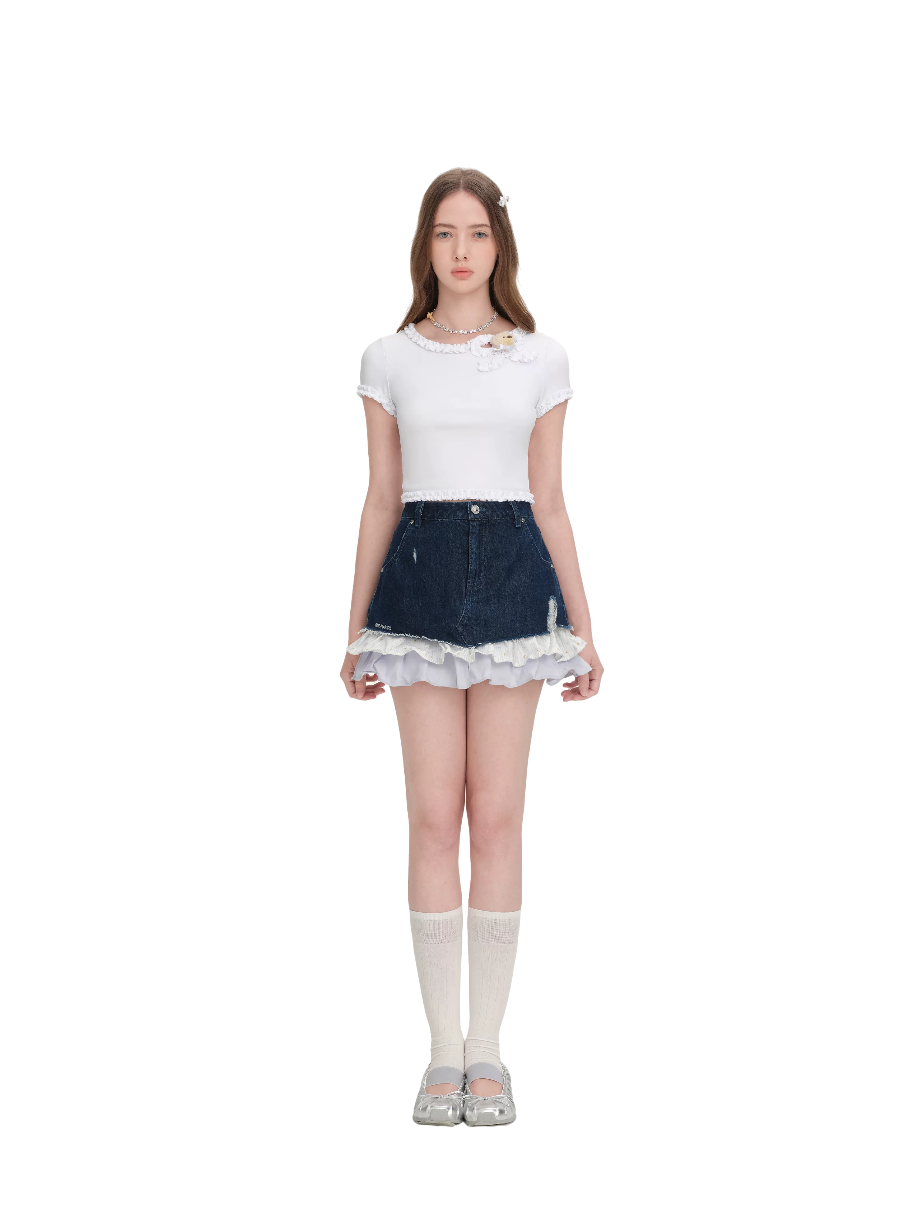 Ruffled Bow Short Sleeve T-Shirt