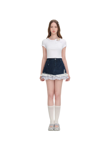 Ruffled Bow Short Sleeve T-Shirt