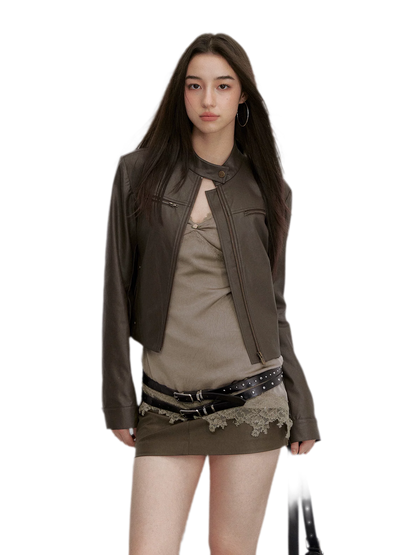 PU Leather Cropped Jacket