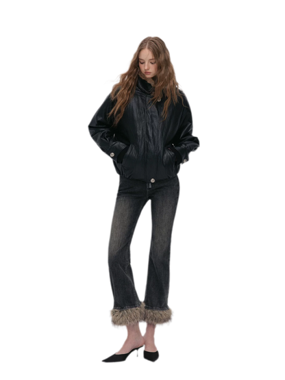 Vintage Washed Cropped Flare Jeans