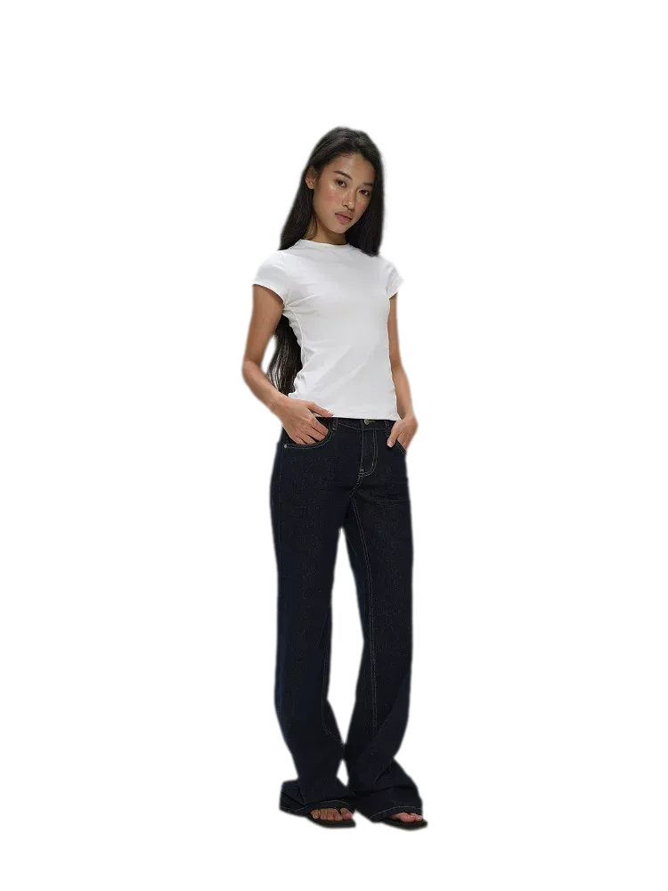 Raw Denim Low-Rise Wide-Leg Jeans