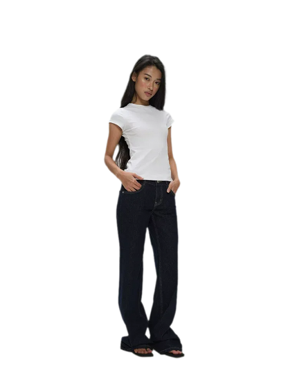 Raw Denim Low-Rise Wide-Leg Jeans