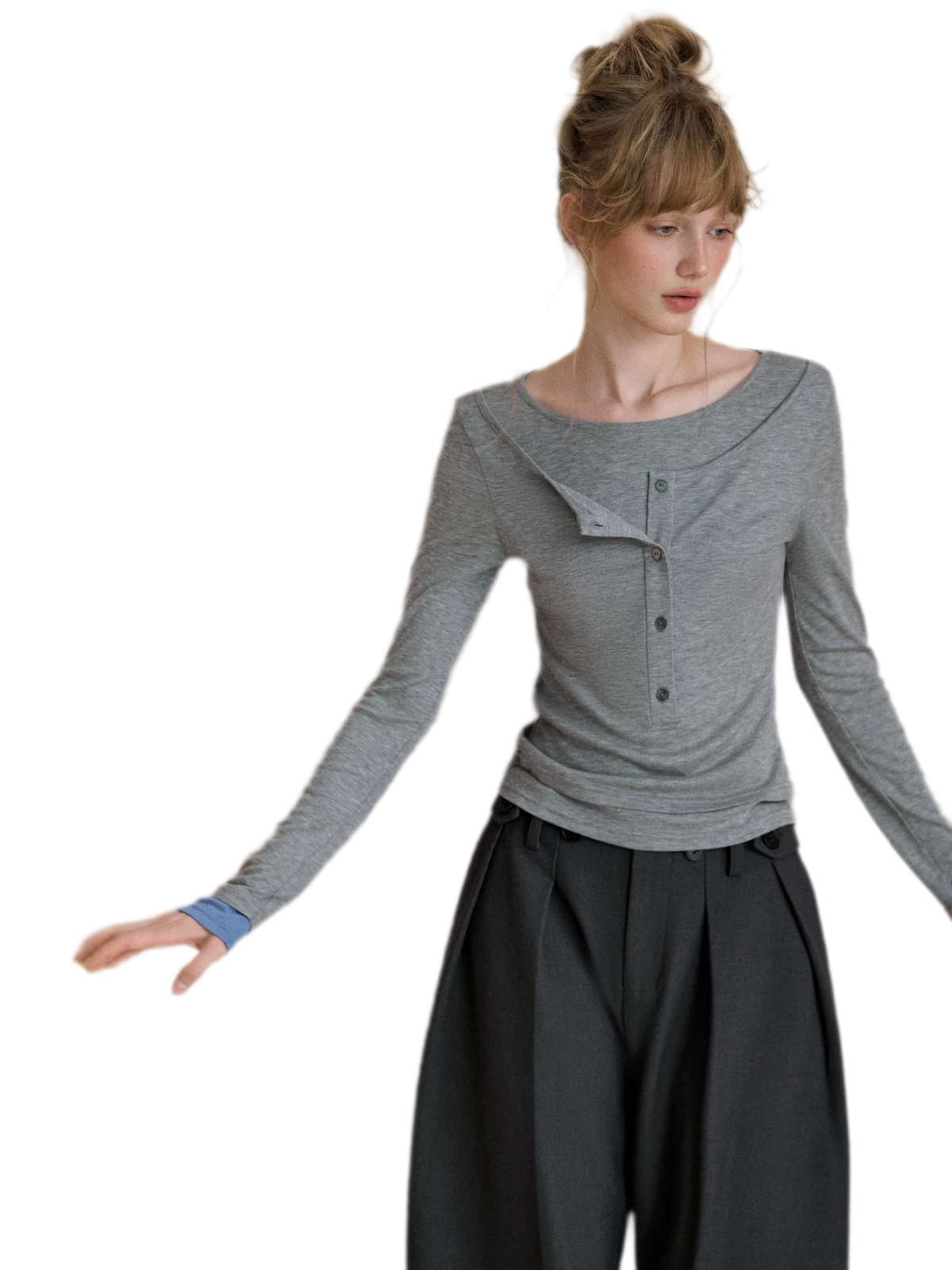 Contrast Cuff Layered Long-Sleeve T-Shirt