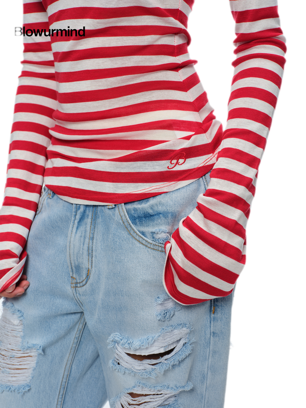 Wool V-Neck Striped T-Shirt