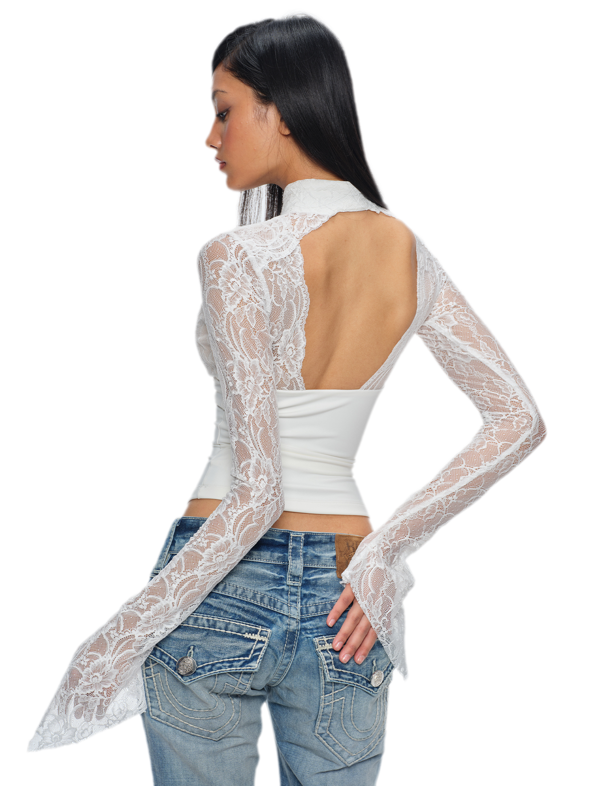 Chinese Lace Cutout Cropped Top