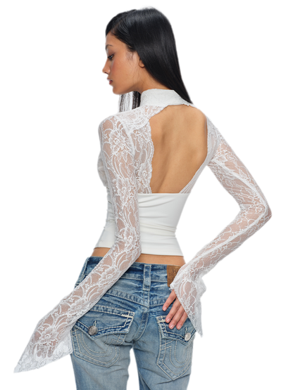 Chinese Lace Cutout Cropped Top