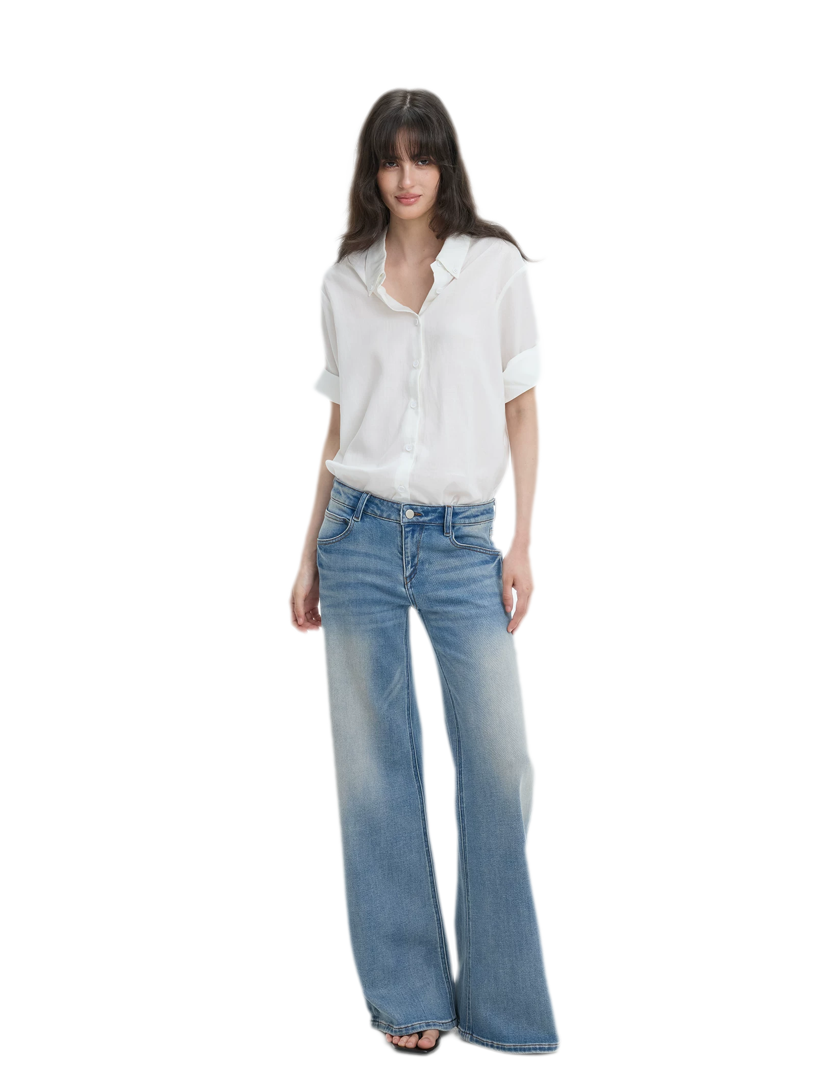 Washed Low-Rise Wide-Leg Jeans