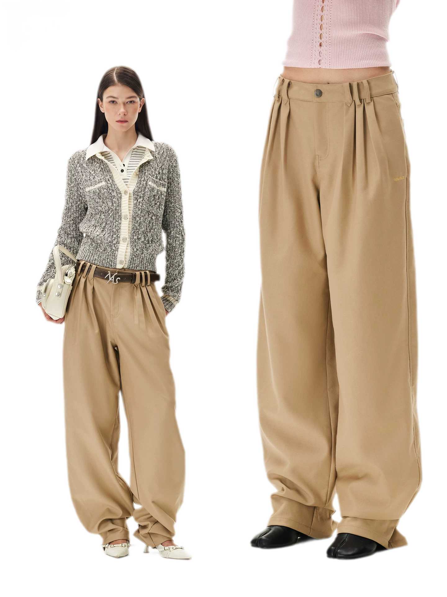 Matte Pleated Wide-Leg Trousers