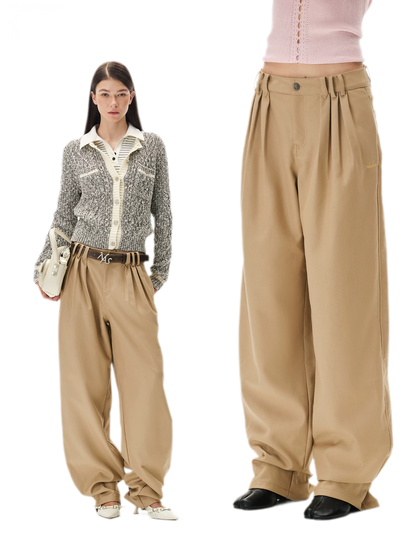 Matte Pleated Wide-Leg Trousers