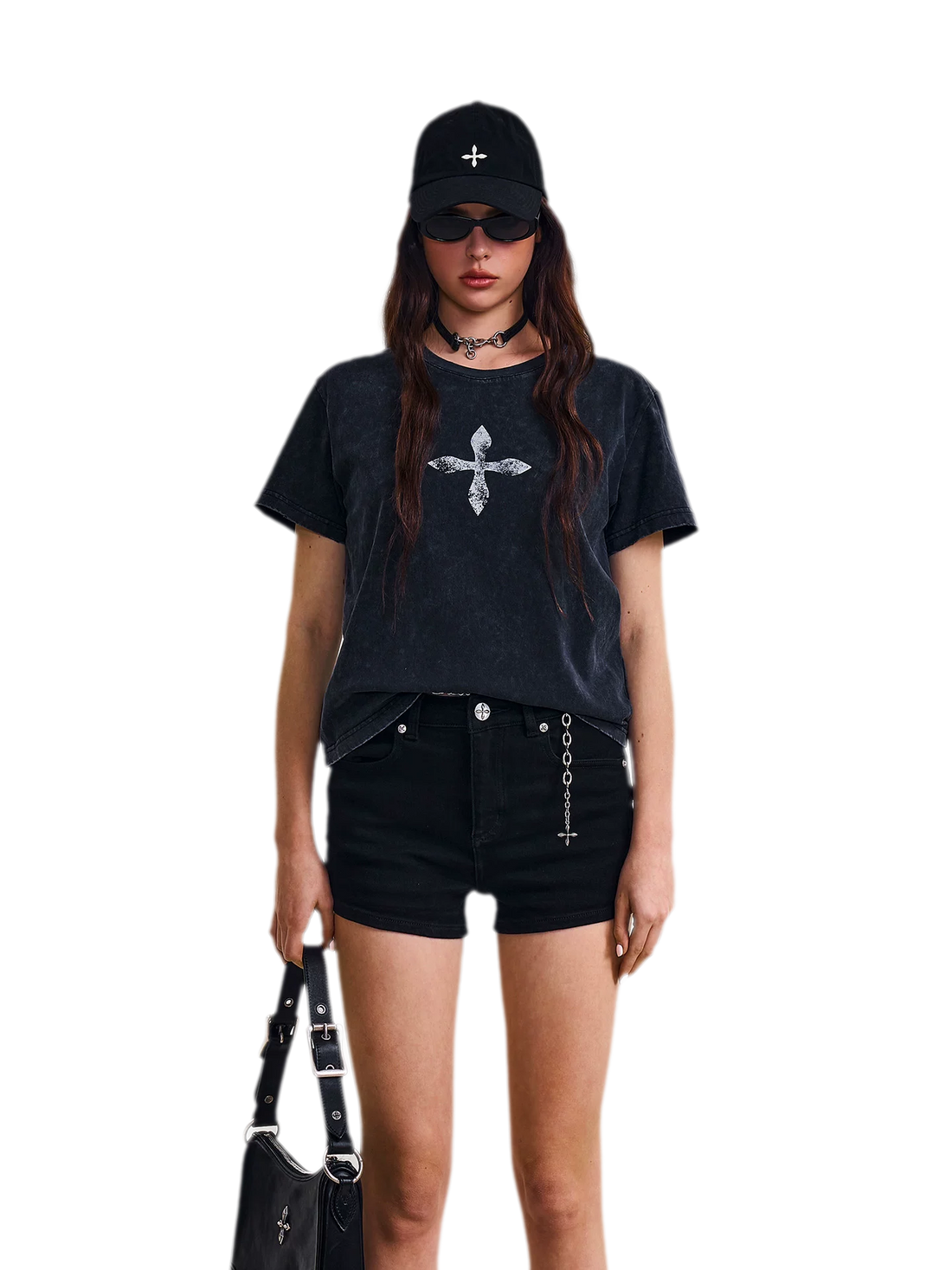 Vintage Washed Cross Embroidered Tee