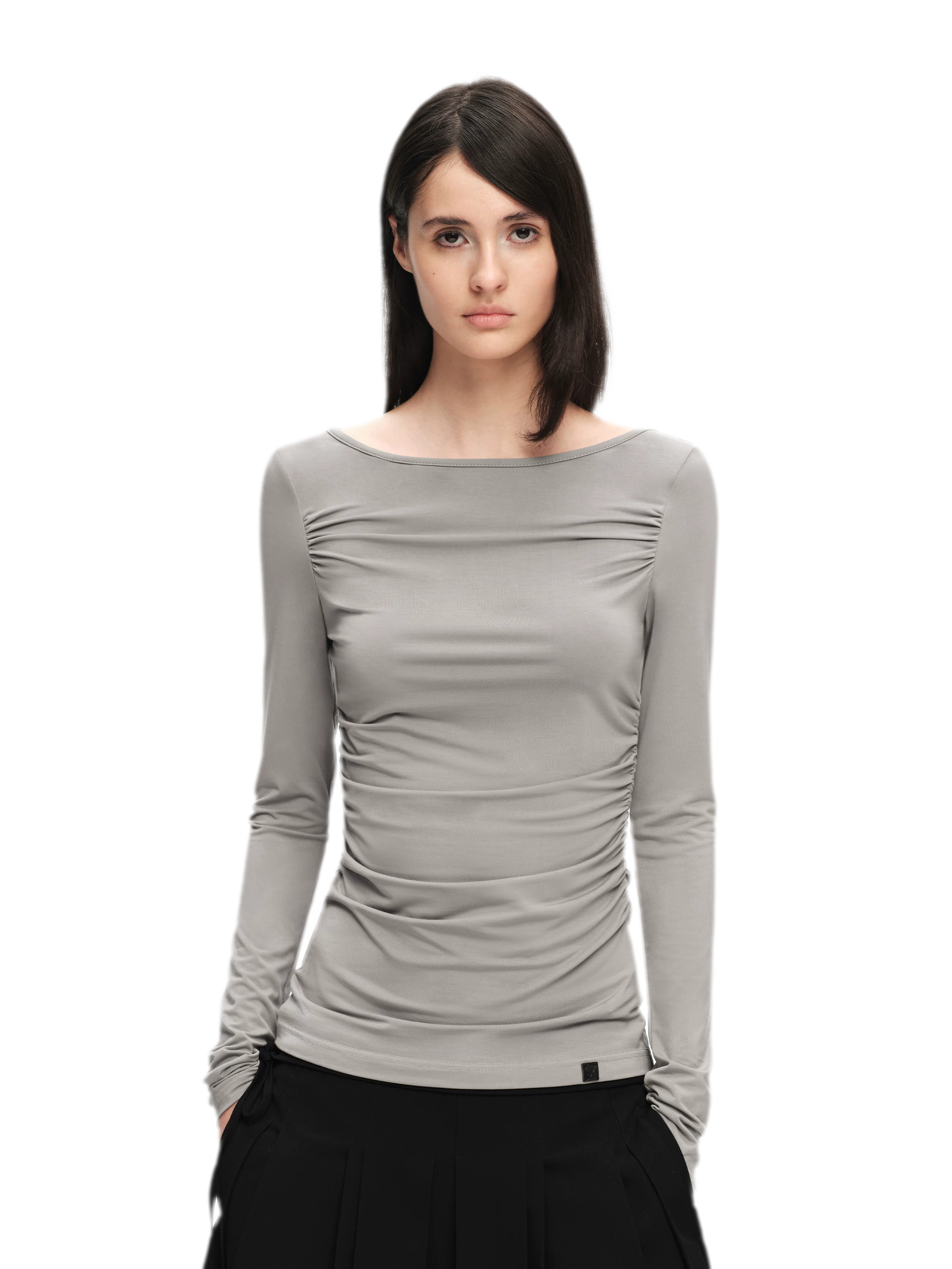 Modal Ruched Fitted Long-Sleeve T-Shirt