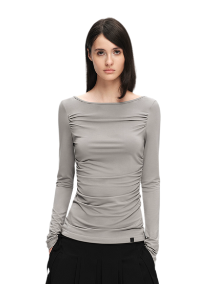 Modal Ruched Fitted Long-Sleeve T-Shirt