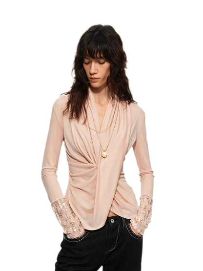 Sequin Draped Ruched Top