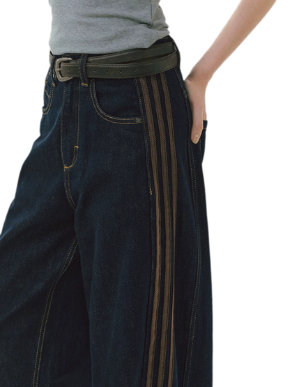 Contrast Panel Wide-Leg Jeans