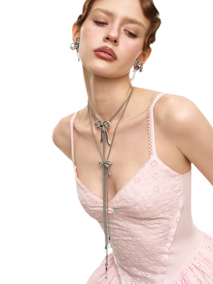 Vintage Rhinestone Bow Necklace