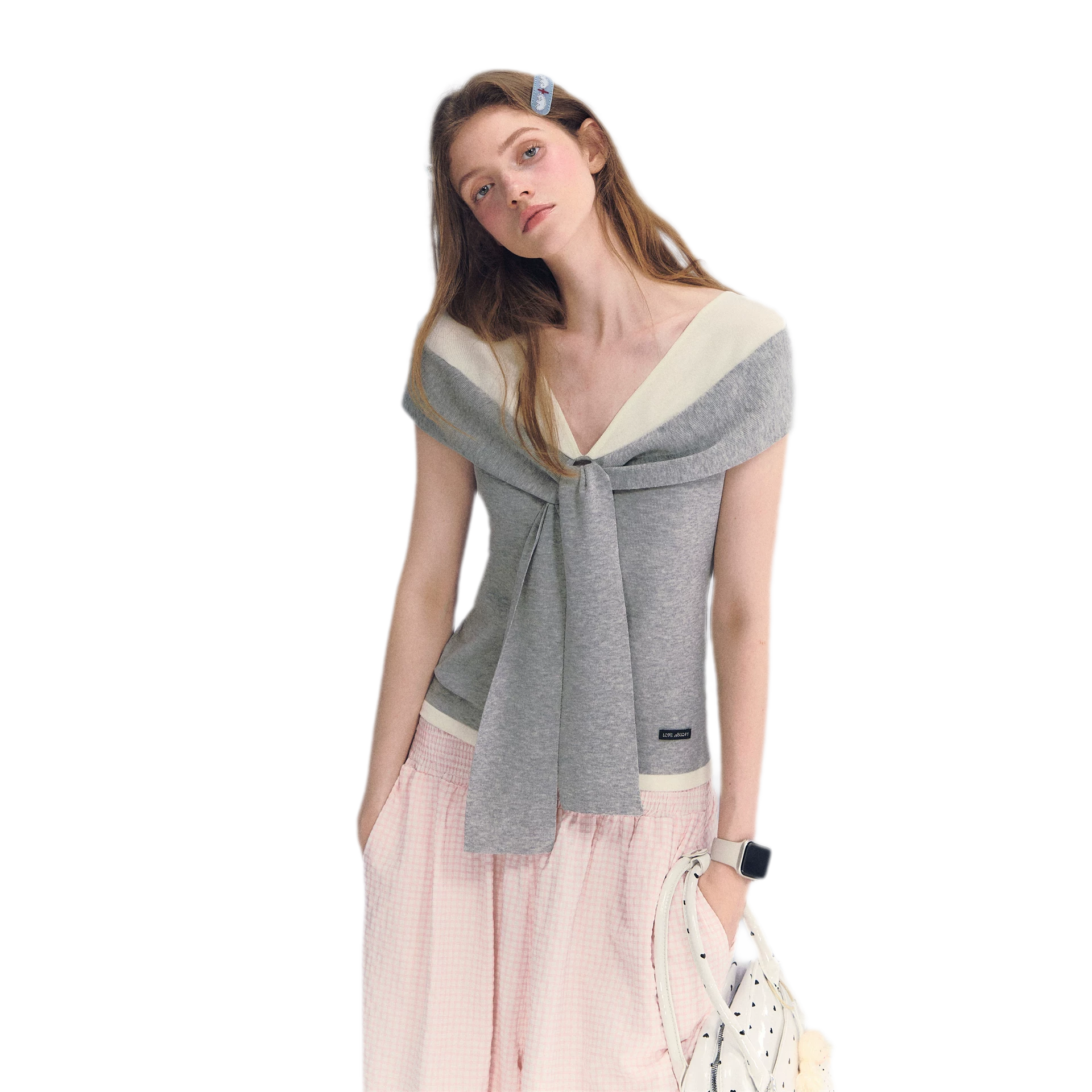Colorblock Off-Shoulder Tee